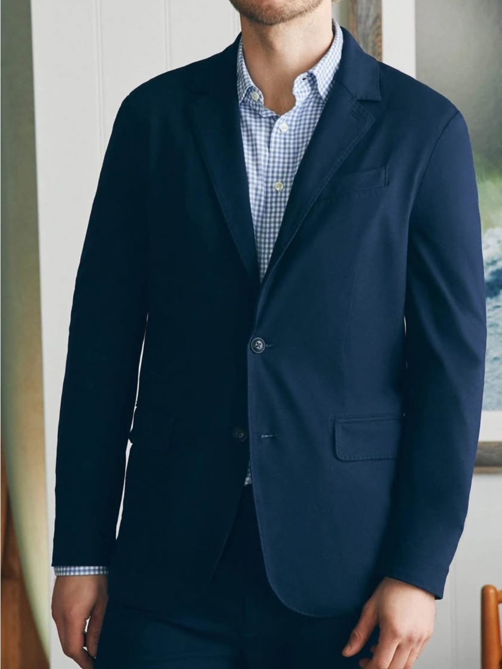 Faherty Movement Knit Blazer Navy